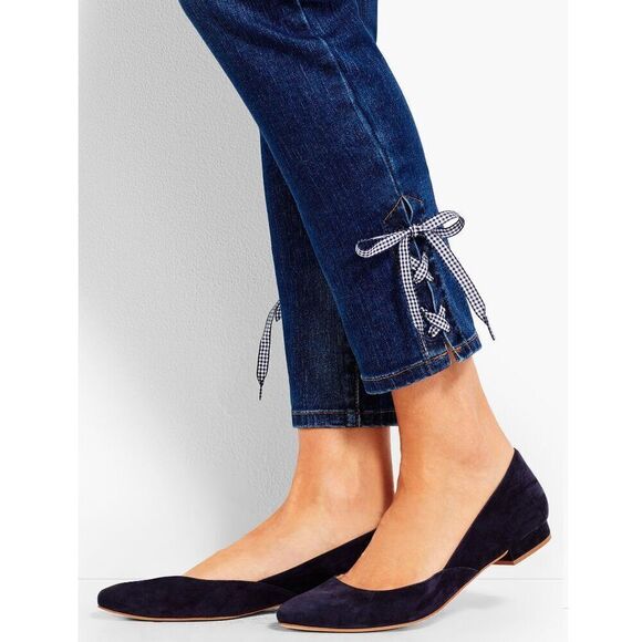 Talbots Jeans Size 8 Flawless Slim Ankle Lace Up Gingham - Picture 3 of 12